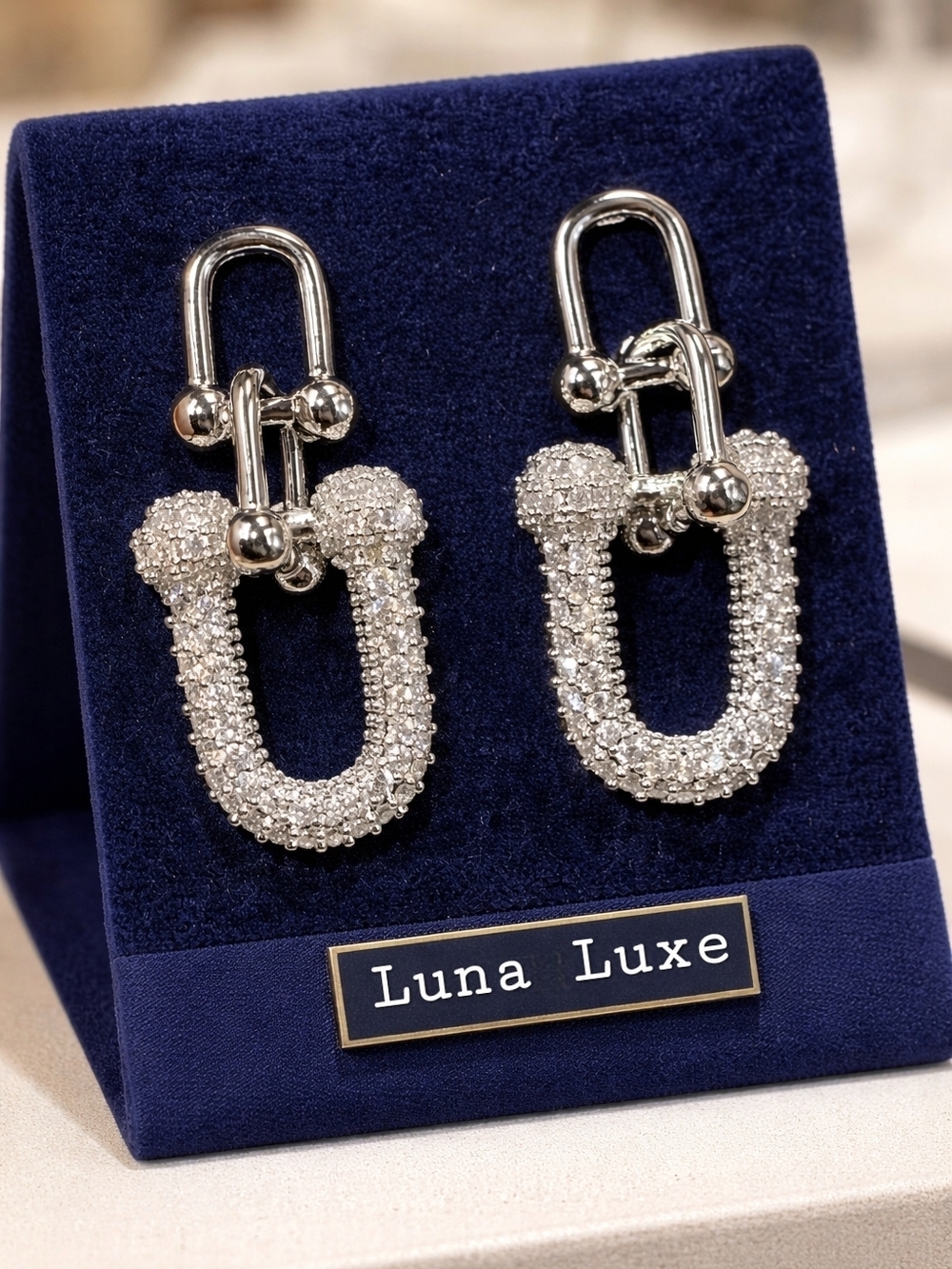 Luxury Silver Crystal Pave Drop Earrings
